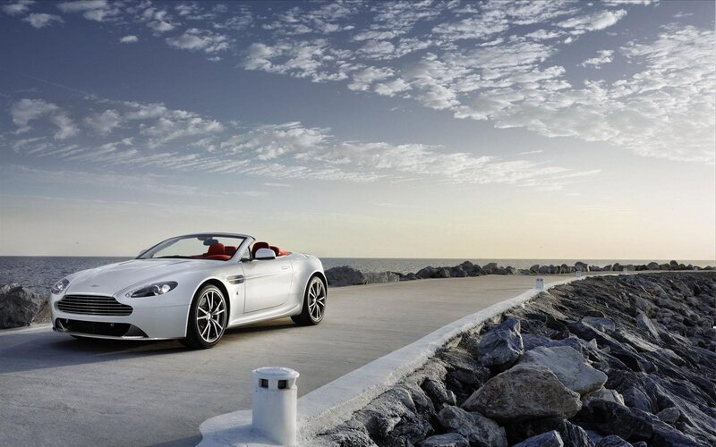 White Convertible Car — Serene, Sunset, Photograph, Sea, Sky