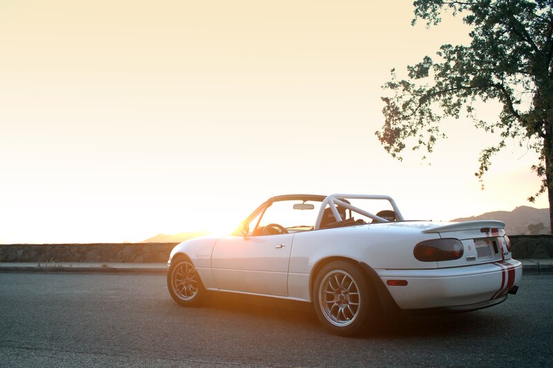 White Convertible Car — Serene, Sunset, Photograph, Tree