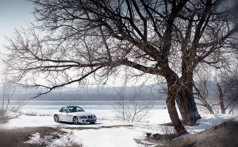 White Convertible Car — Serene, Winter