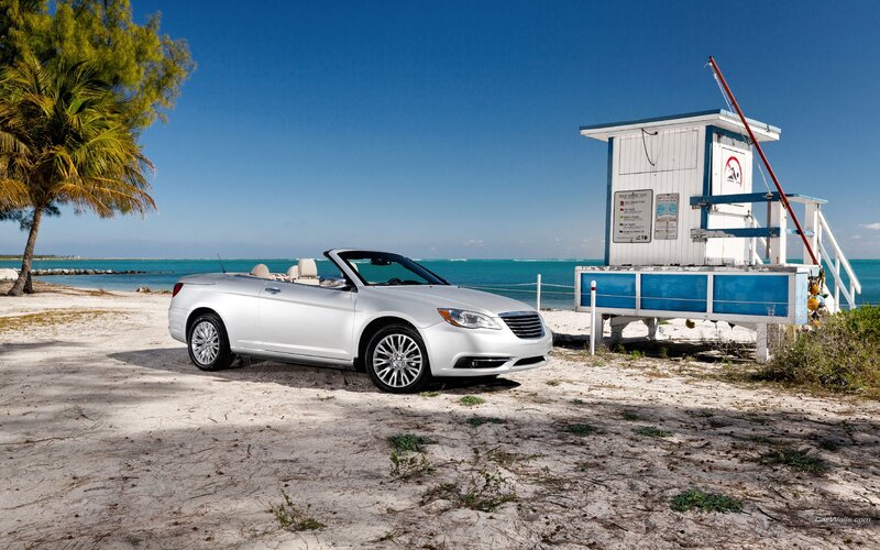 White convertible on beach
