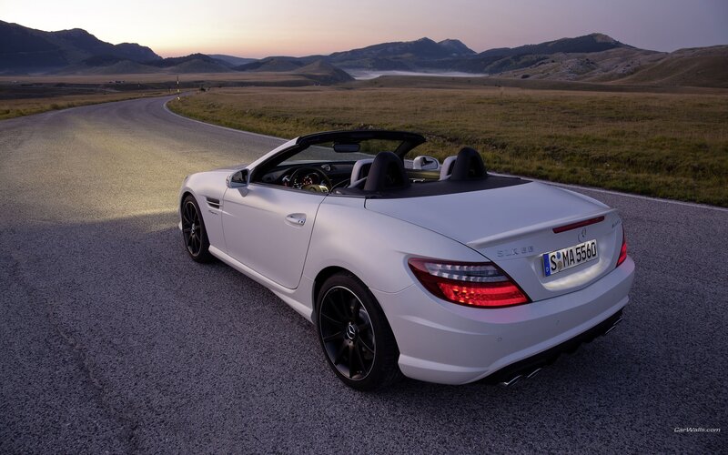 White convertible on mountain road