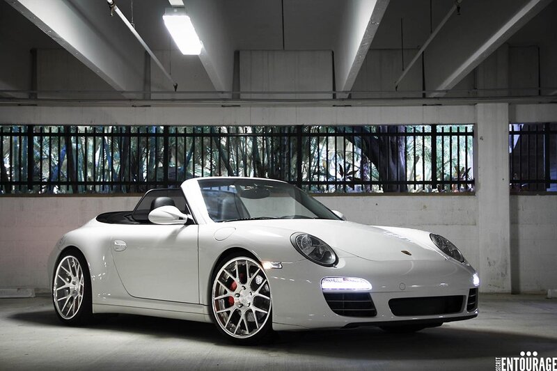 White Convertible Sports Car — Dramatic, Night, Photograph, Parking Garage
