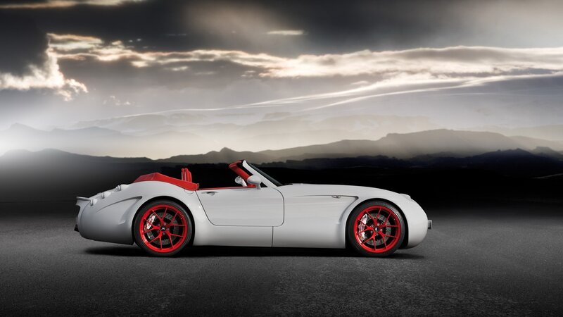 White Convertible Sports Car — Dramatic, Sunset, 3d Render, Red Wheels
