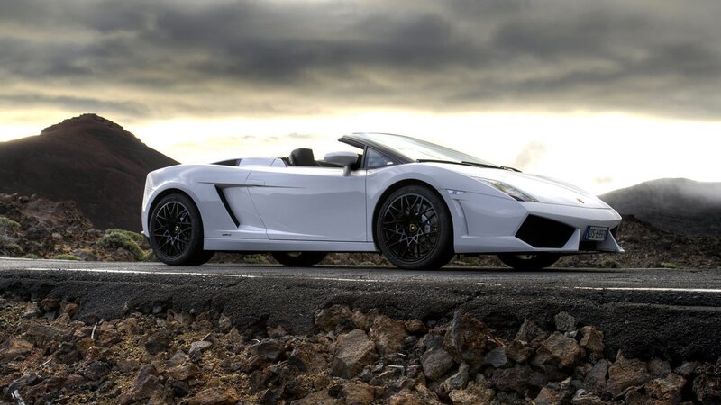 White Convertible Sports Car — Dramatic, Sunset, Photograph, Road, Mountain, Sky