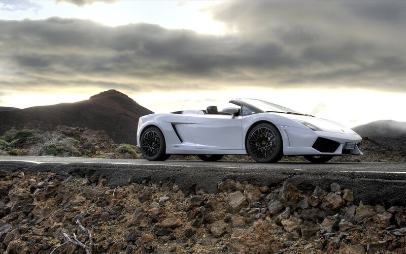 White Convertible Sports Car — Dramatic, Sunset, Photograph, Road, Mountain