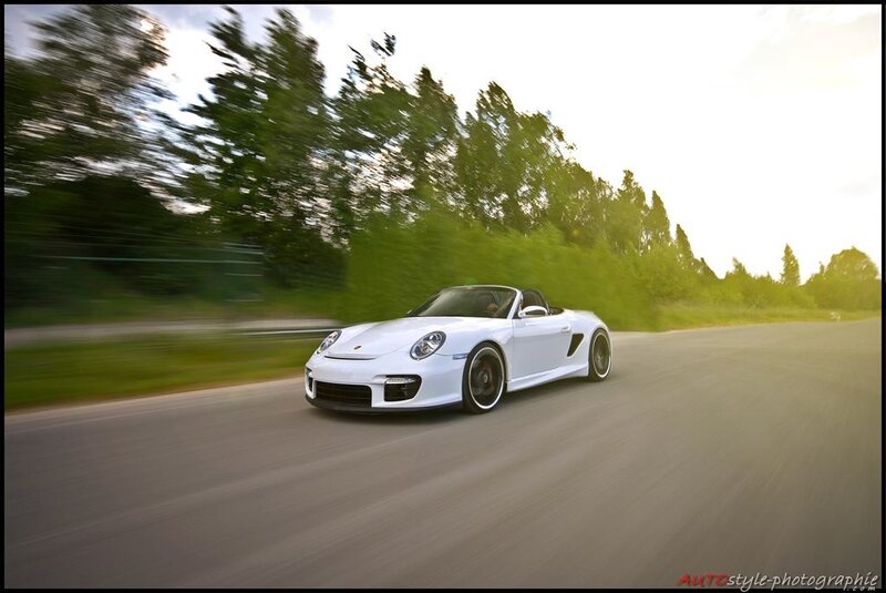 White Convertible Sports Car — Dynamic, Afternoon, Photograph, Road, Trees