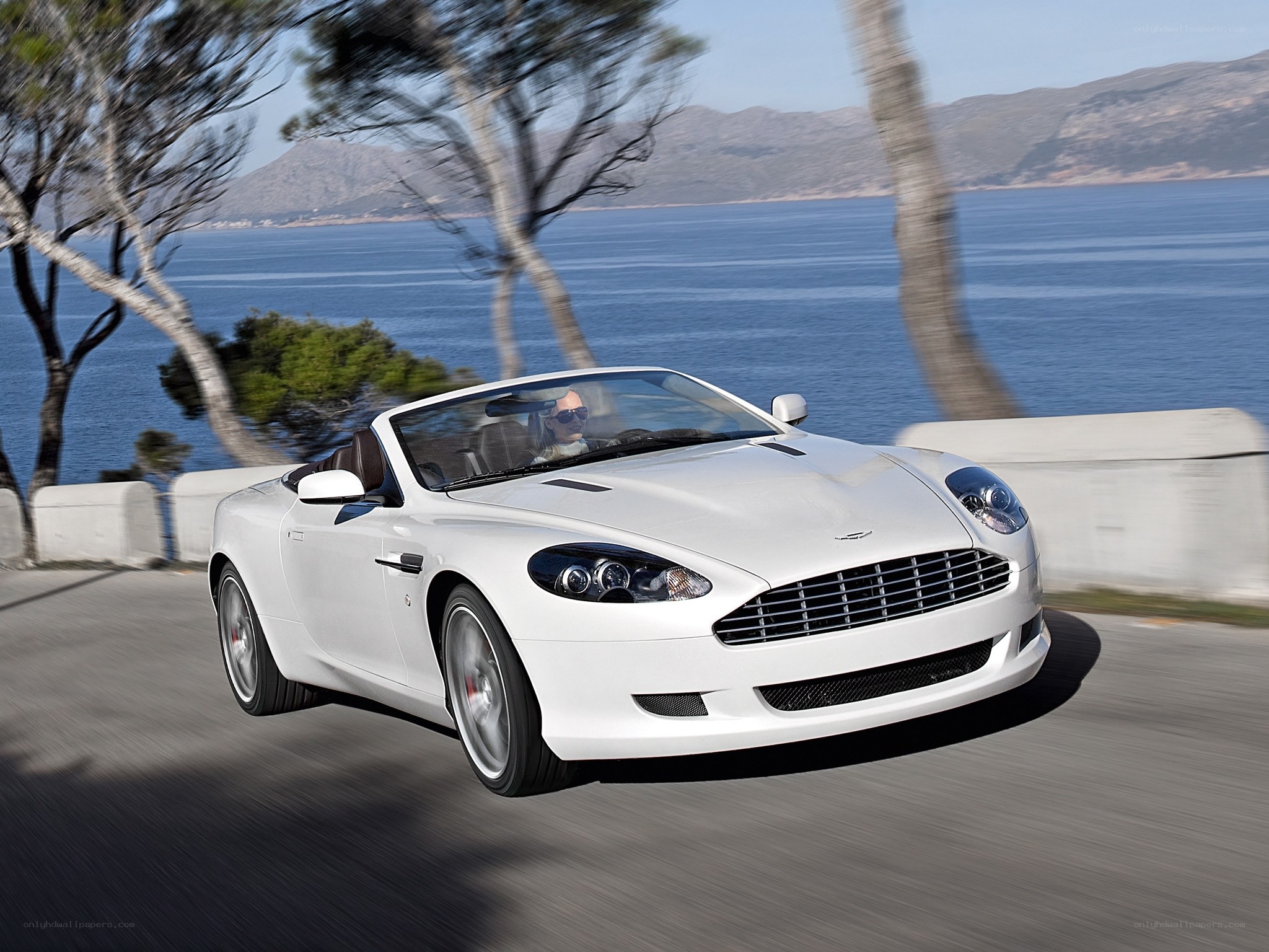 White convertible sports car on coastal road