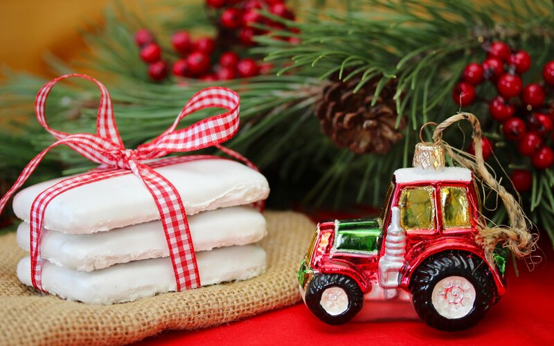 White Cookies and Tractor Ornament