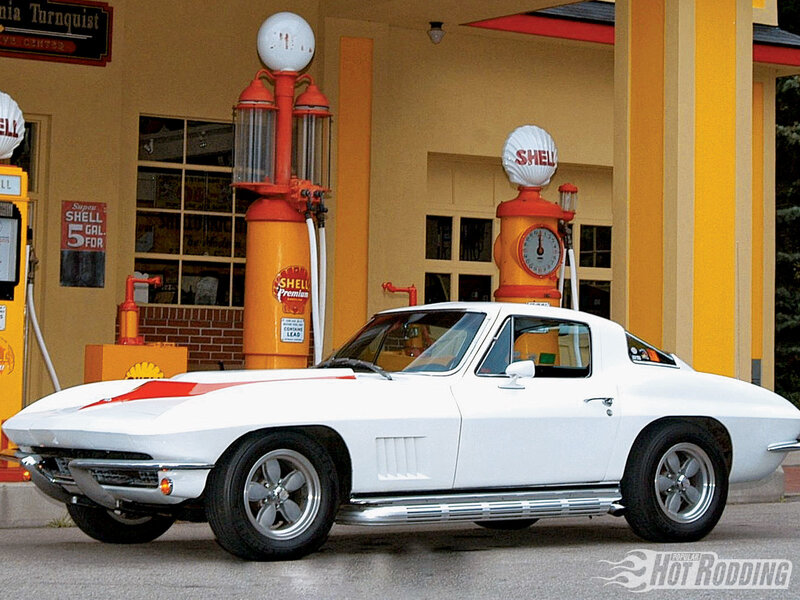 White Corvette at Shell gas station