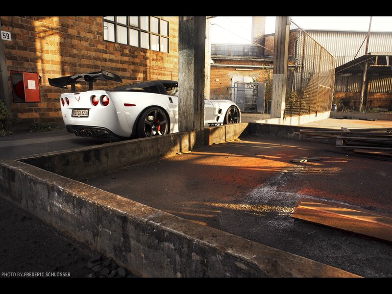 White Corvette C6r — Dramatic, Sunset