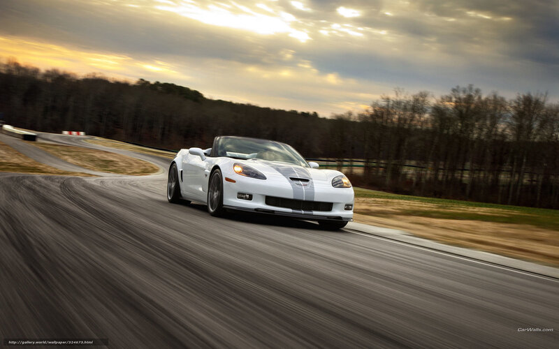 White Corvette Convertible — Dynamic, Sunset