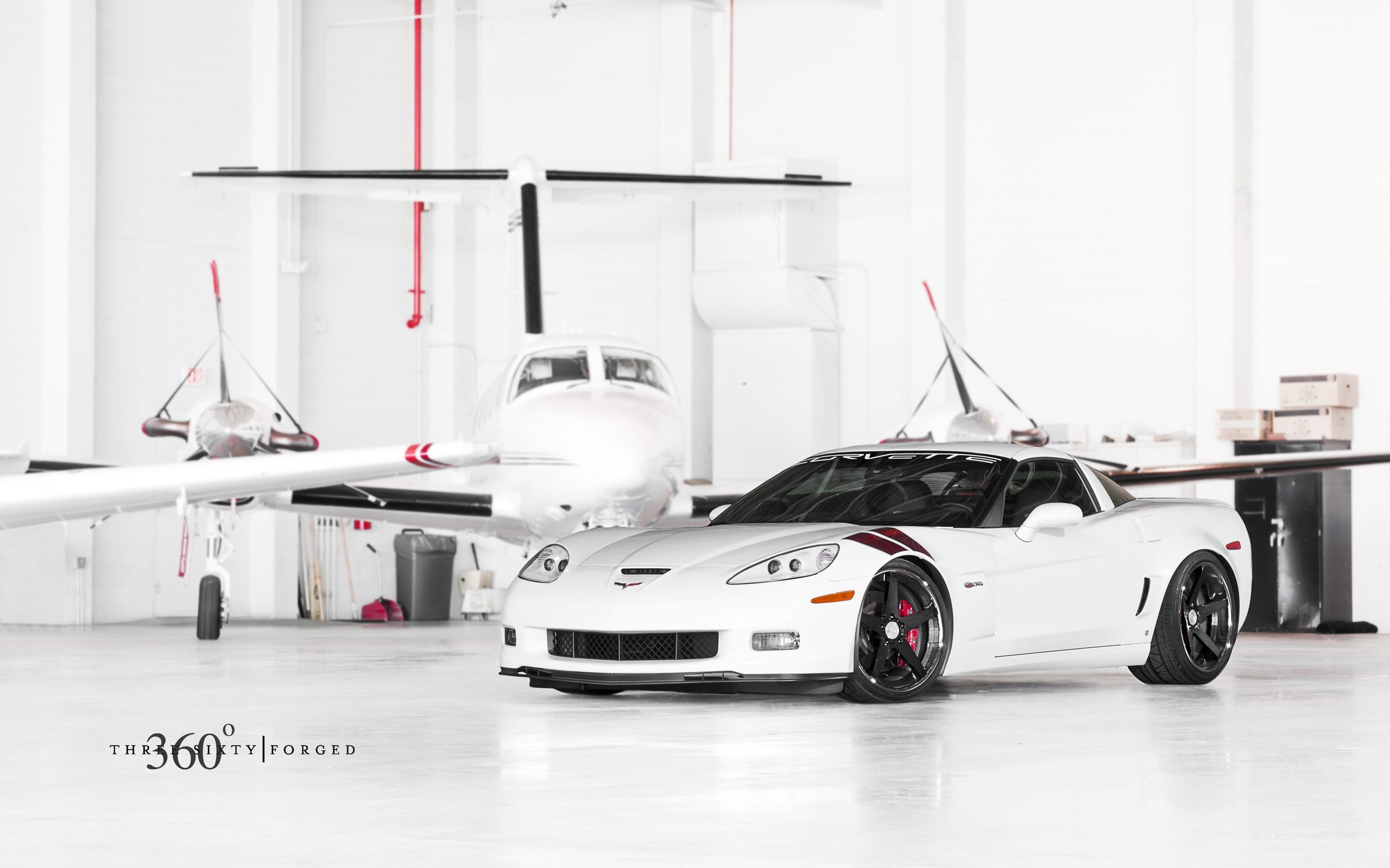 White Corvette in Hangar