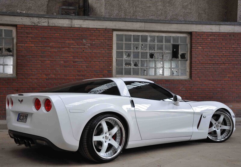 White Corvette in urban setting