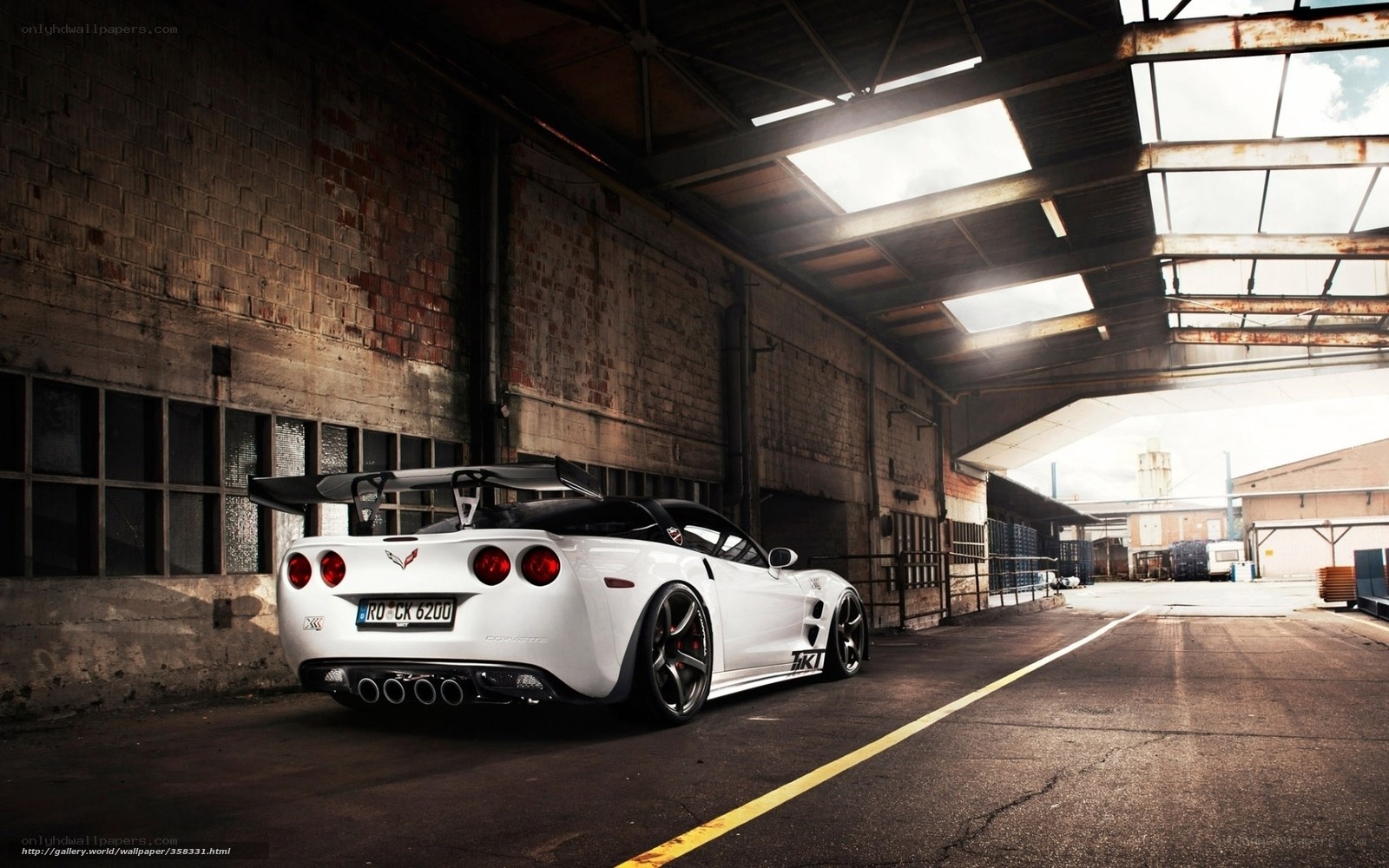 White Corvette in warehouse