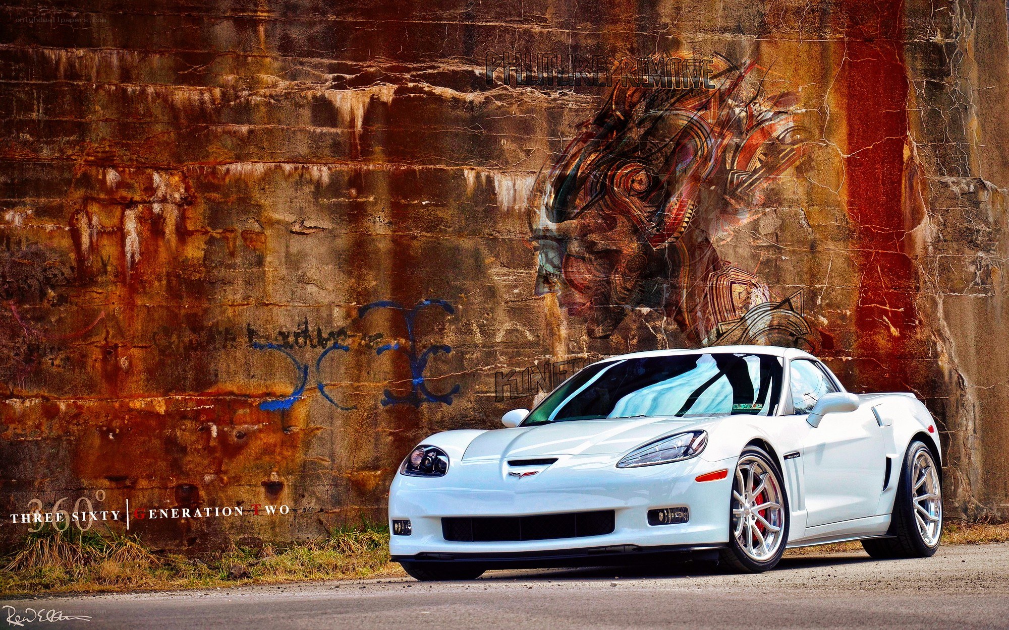 White Corvette on a graffiti wall