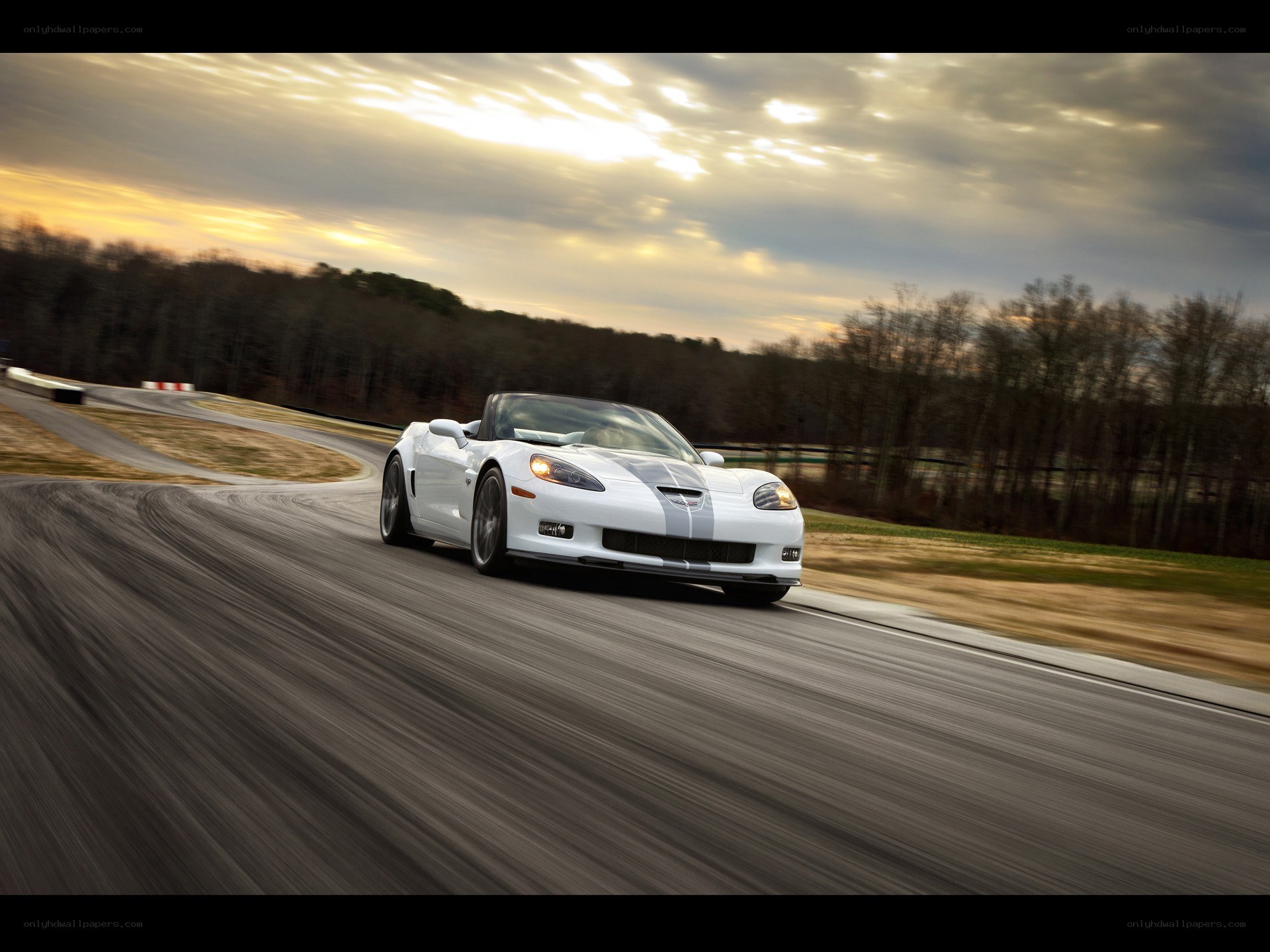 White Corvette on a racetrack