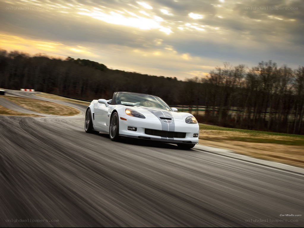 White Corvette on a racetrack