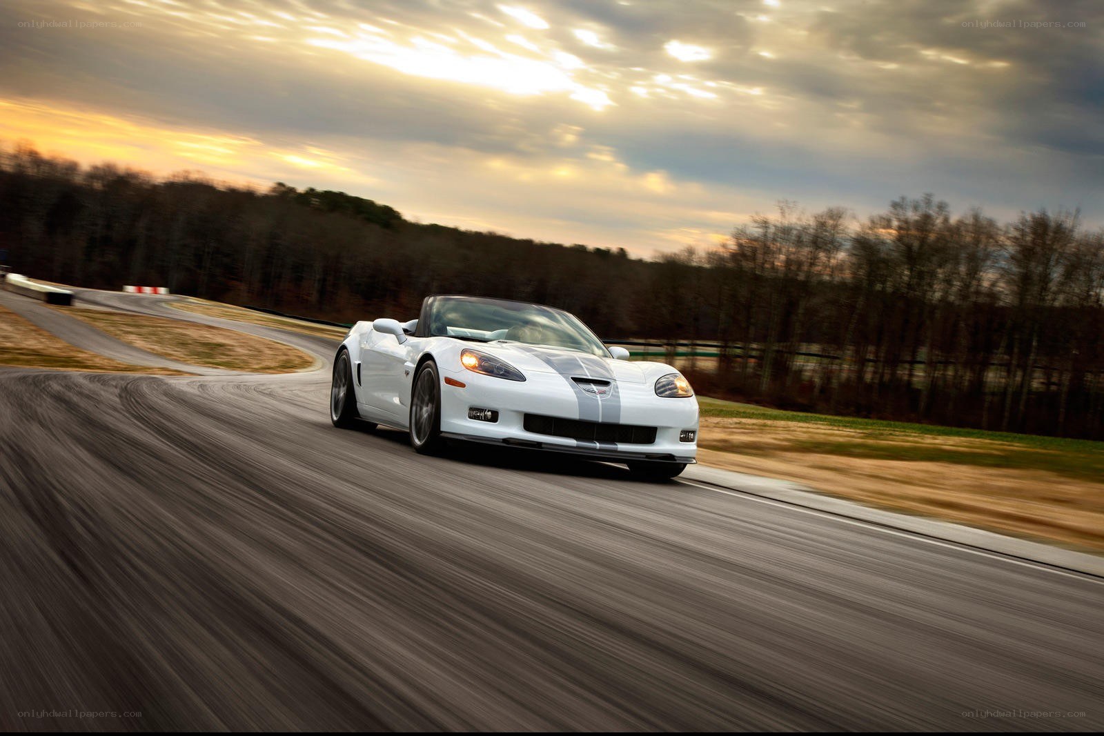 White Corvette on a racetrack