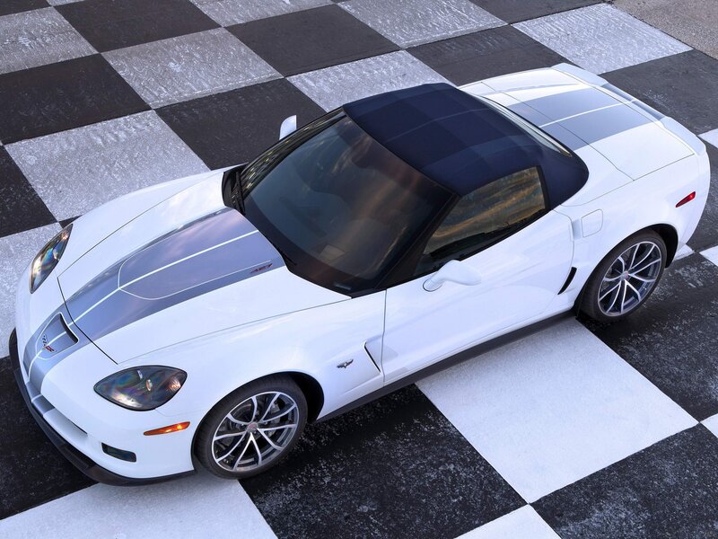 white corvette on checkered floor