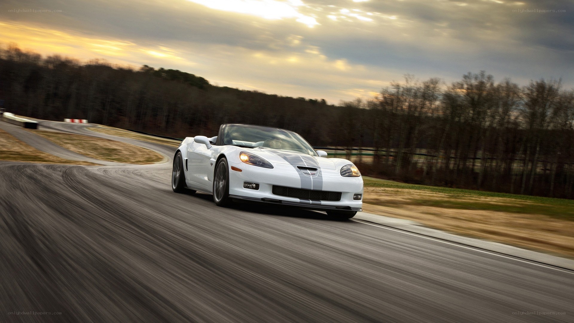 white corvette on racetrack
