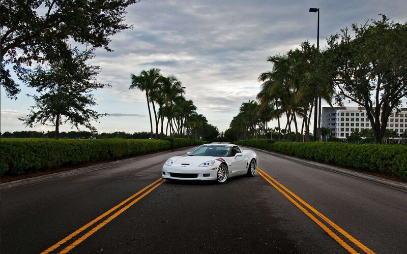 White Corvette on Road