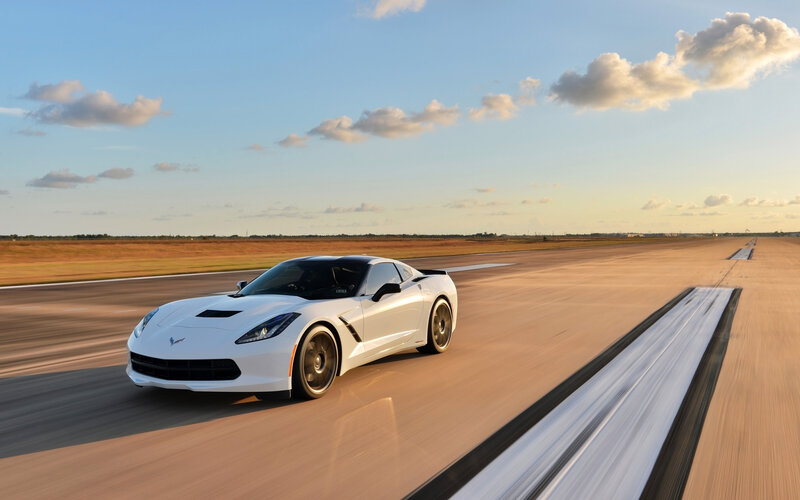 White Corvette on Runway
