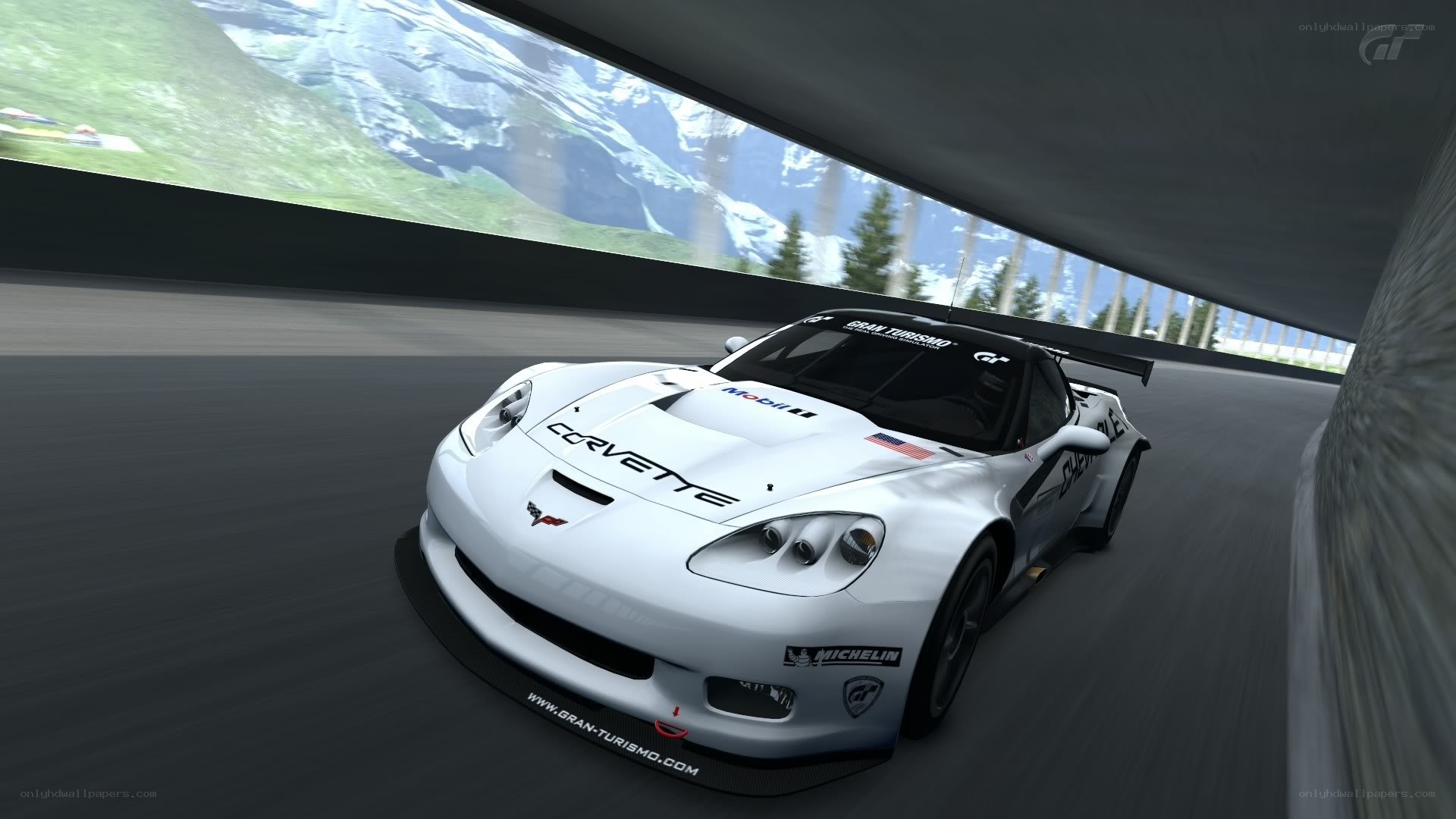 white corvette racing on track