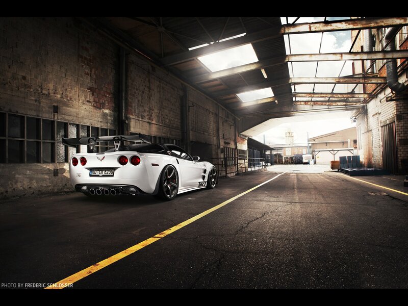 White Corvette Sports Car — Dramatic, Afternoon, Photograph, Tunnel