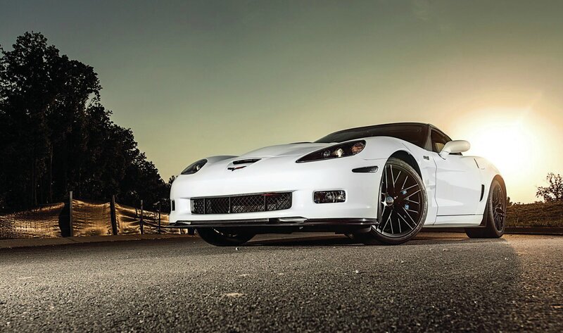 White Corvette Sports Car — Dramatic, Sunset