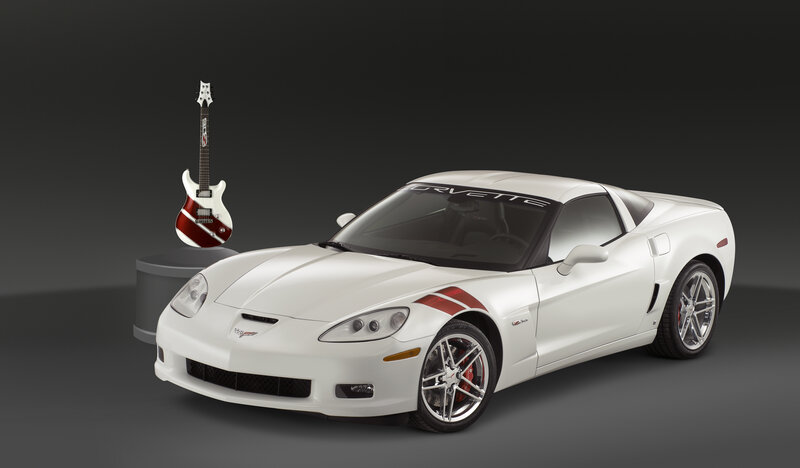 White Corvette with guitar