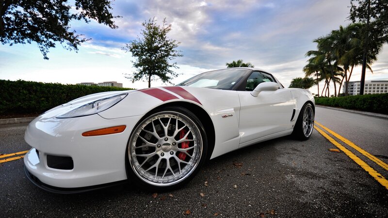 white corvette with red stripes