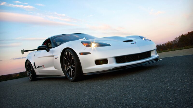 White Corvette Z06 — Dramatic, Sunset