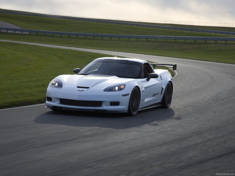 White Corvette Z06 on racetrack