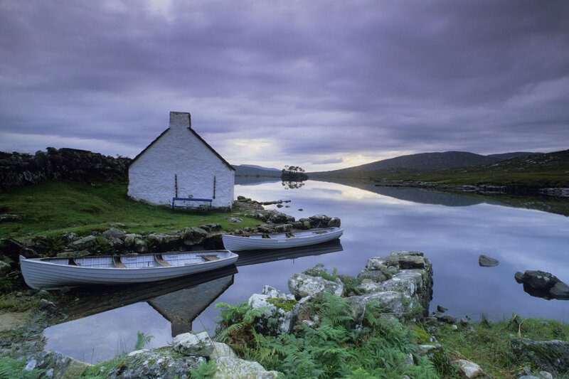 White Cottage by Lake — Blue