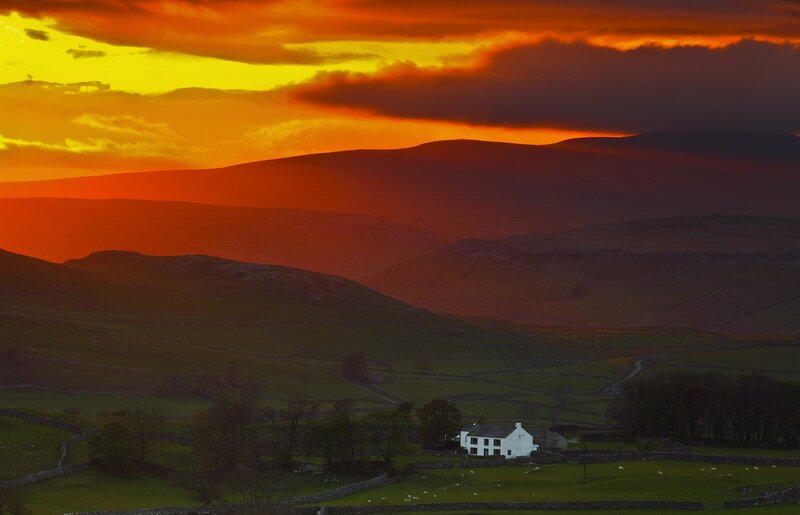 White Cottage in Valley — Orange