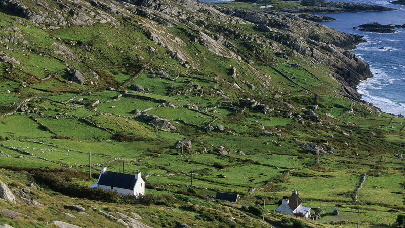 White Cottage on Hillside — Green