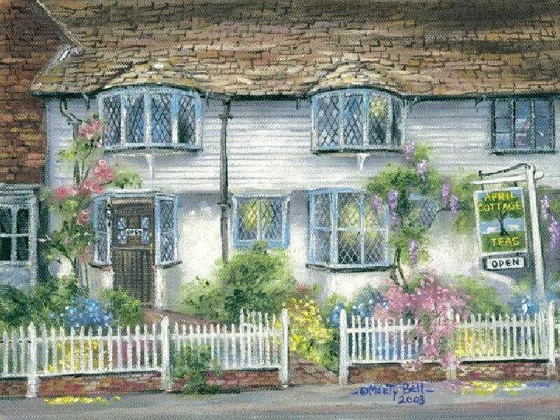 White Cottage with Flowers