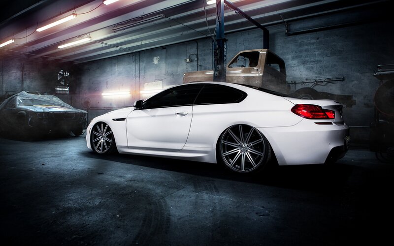 White Coupe Car — Dramatic, Night, Photograph, Garage