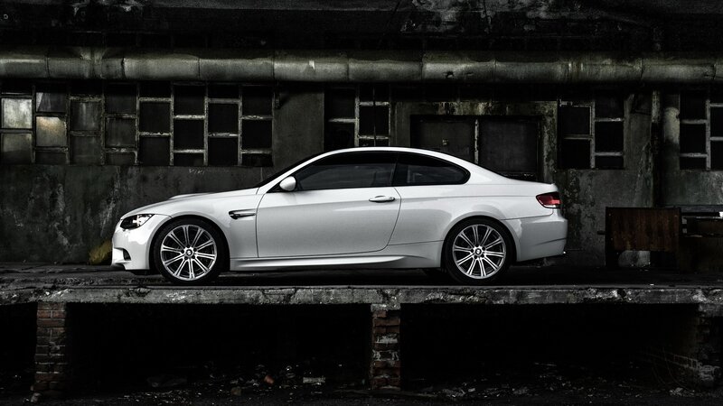 White Coupe Car — Dramatic, Photograph, Abandoned Building, Concrete Platform