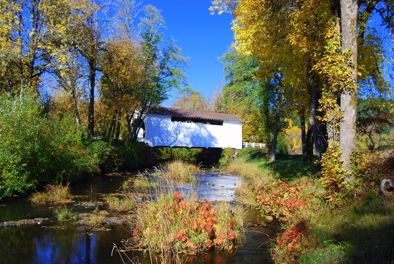White Covered Bridge — Blue