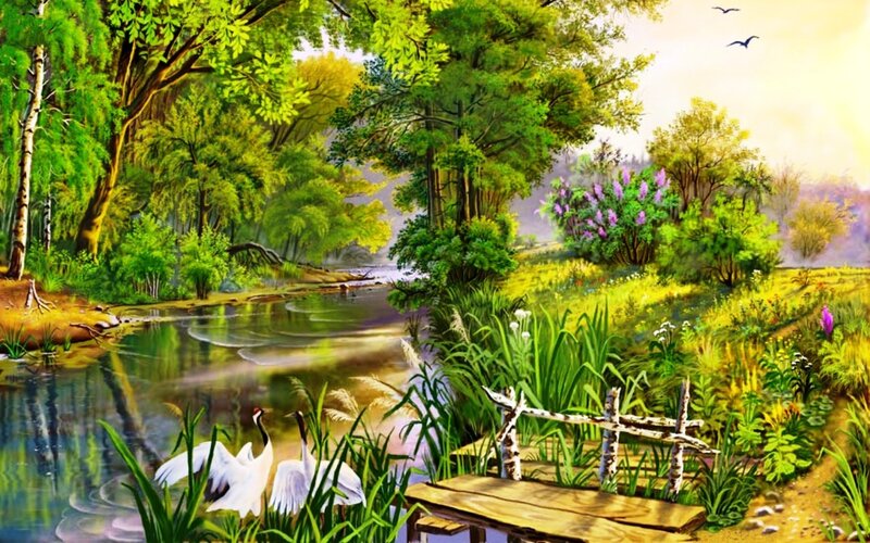 White Cranes by River