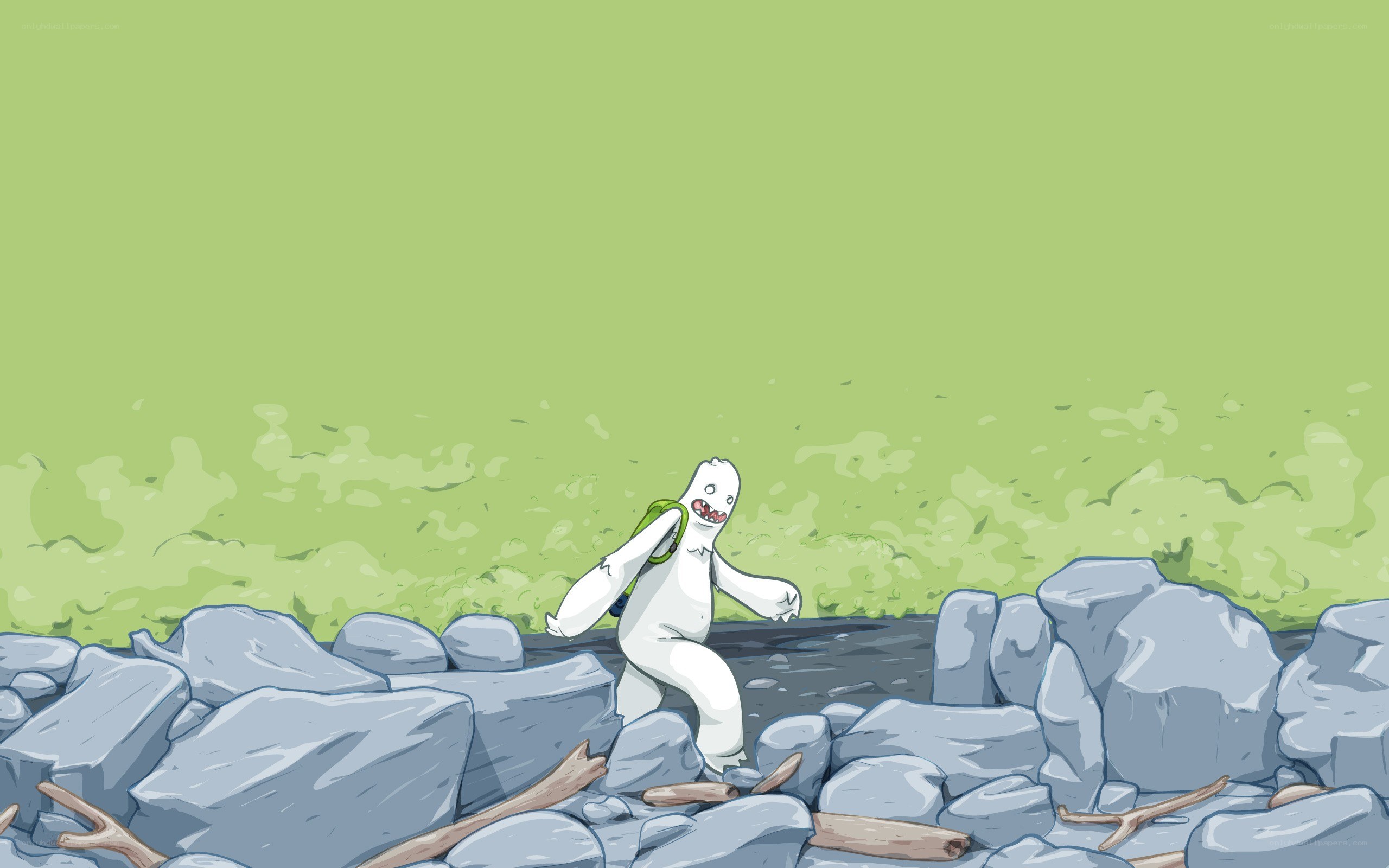 White creature on rocky terrain