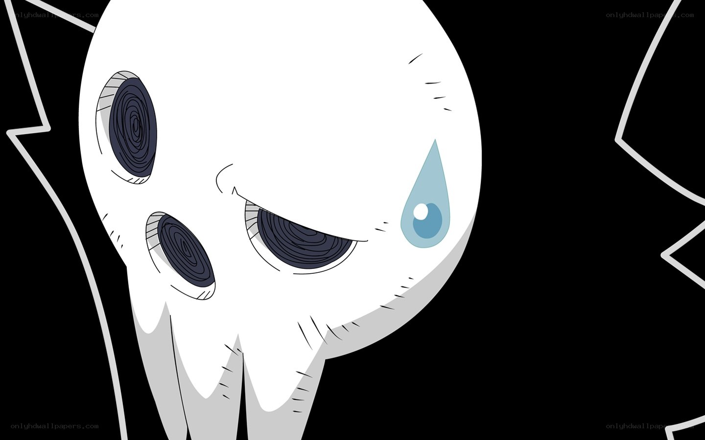 white creature with blue tear