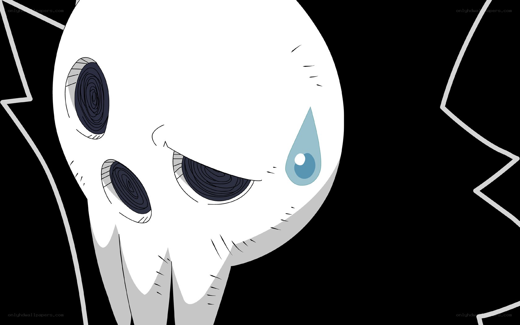 white creature with blue tear