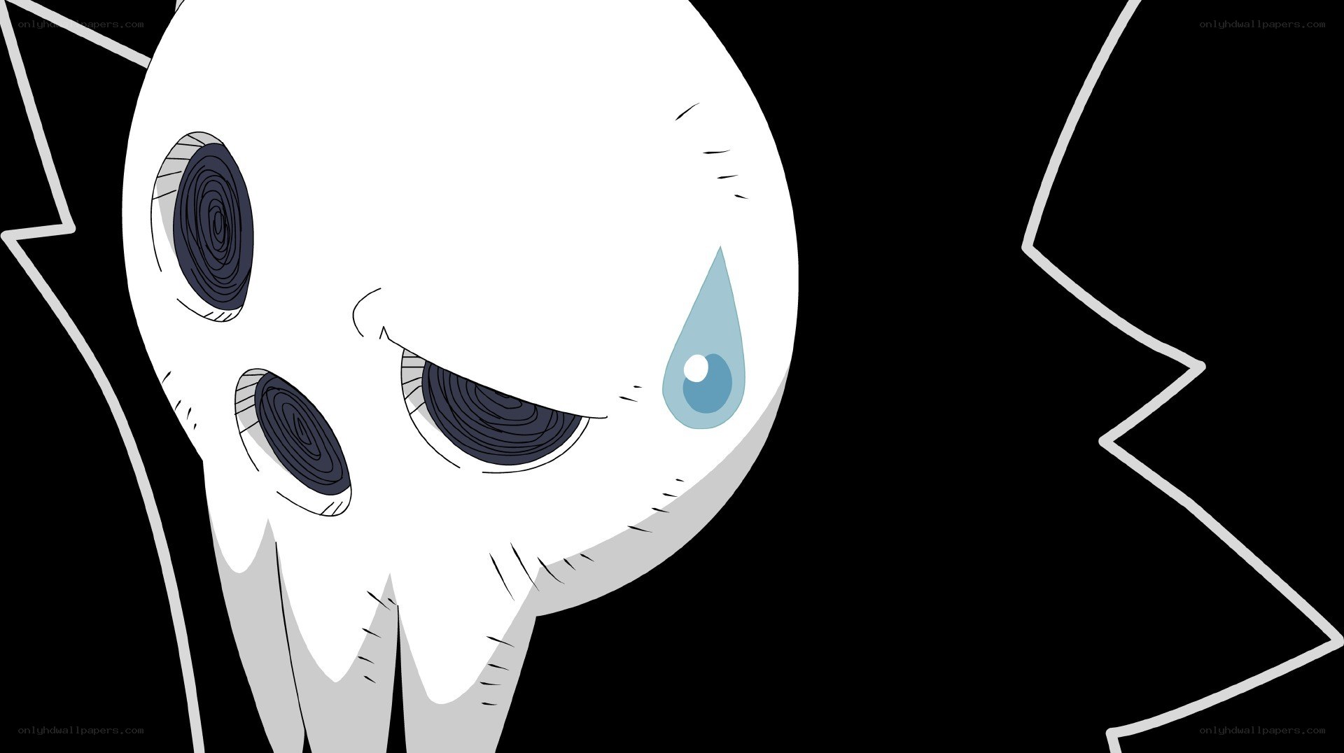 white creature with blue tear