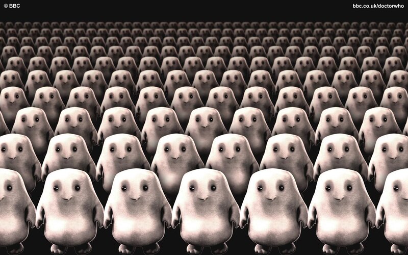 White Creatures in Rows