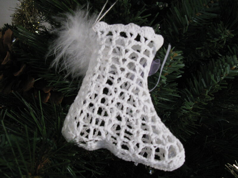 White crocheted stocking ornament