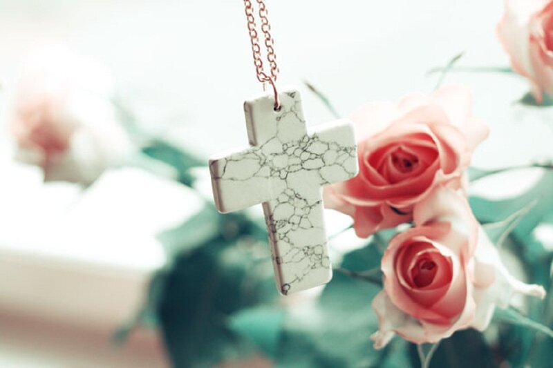 White Cross Pendant — Pink