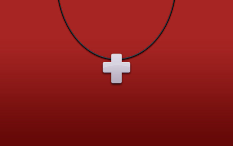 White Cross Pendant — Red