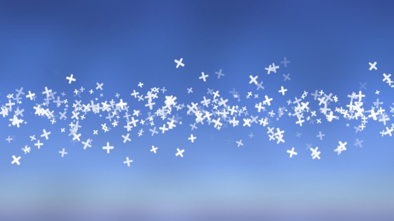 white crosses floating in blue sky